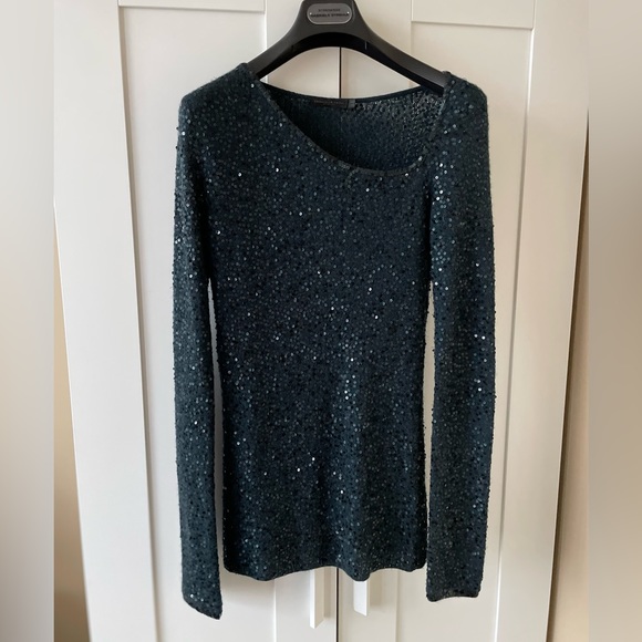 Donna Karan Sequined Asymmetric Neckline Sweater Size XS - Picture 5 of 6